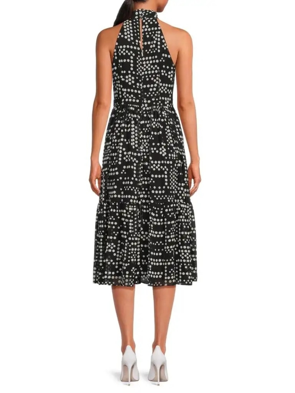 Karl Lagerfeld Black and White Polka Dot Halter Midi Dress - Picture 2 of 13